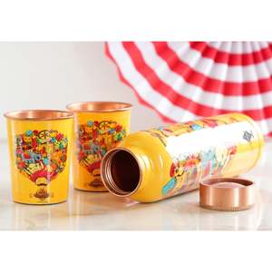 Juego de Botella y Vaso de Cobre con Estampado Meena de Rajasthani para una Experiencia Premium en Bebidas - Product Image 3