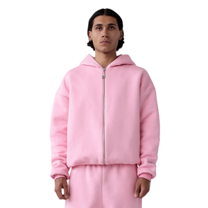 Double-Layered Oversized Zip <b>Hoodie</b> <b>Pink</b> Oversized & Cropped Double Layered 320 Gsm Per Layer 70% Cotton 30% Polyester - Product Image 4