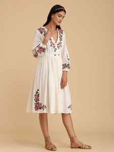 Anayracraft New White Cotton <b>Summer</b> Sexy Embroidery <b>Dress</b> V- Neck <b>Boho</b> Clothing Hippie Mexican <b>Dress</b> for Women - Product Image 6