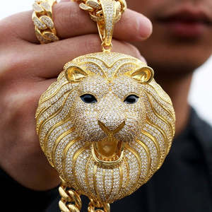 SHREYA DIAM Gold Plated <b>Iced</b> <b>Out</b> Round Brilliant Cut Moissanite Hip Hop Lion Face Pendant 925 Sterling Silver for Men - Product Image 3