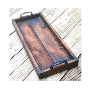 Bandeja de madera hecha a mano para mesita de noche o cocina, organizador rústico para aperitivos, bebidas o decoración del hogar - Product Image 2