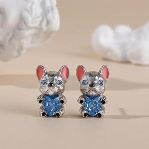Jeulia Hug Me French Bulldog Heart Cut Sterling <b>Silver</b> <b>Stud</b> Earrings - Product Image 4