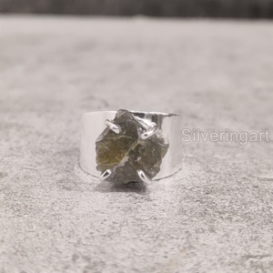 Bijoux en pierre brute bague pour femme pierre précieuse Labradorite brute naturelle pierre de naissance large bande bijoux de noël bague en argent Sterling 925 - Product Image 1