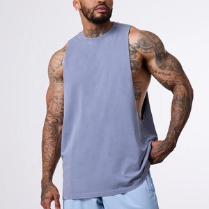 Vintage Style Washed <b>Acid</b> Sleeveless Tank Tops Hot Wholesale Pigment Dyed Singlets Breathable Gym Wear <b>Drop</b> Armhole Loose Fit - Product Image 1