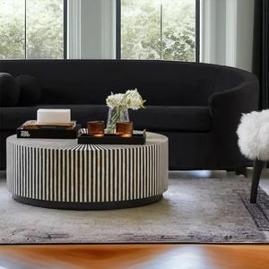 Table basse indienne moderne de luxe faite à la main en incrustation d'os noir blanc personnalisable meubles de salon de centre luxueux - Product Image 5