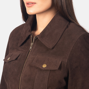 Manteau en daim teint de qualité supérieure pour femmes avec doublure en laine, doux et élégant, pour l'automne/hiver, style décontracté urbain - Product Image 4