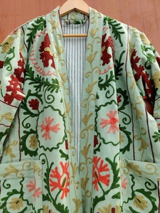 Kimono Bohemio con Bordado Floral, Transpirable, Cuello en V, Manga Larga, Abierto por Delante, con Cinturón, Prenda Exterior Informal de Verano, Hecha a Mano - Product Image 4
