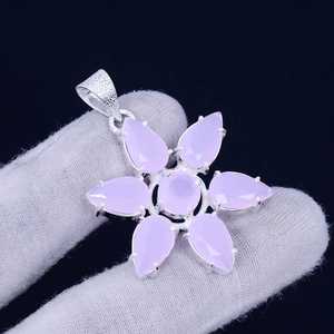 Colgante de Plata de Ley 925 hecho a mano, piedras preciosas de cuarzo rosa Natural, diseño Floral, joyería para mujer, colgantes de moda, dijes - Product Image 2