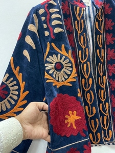 <b>Women's</b> Beautiful 100% Cotton <b>Velvet</b> Bomber Suzani <b>Jacket</b> with Floral Embroidery for Party Wear - Product Image 3