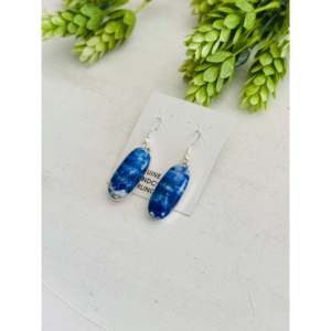 Navajo 18K <b>Gold</b> Lapis Sterling Silver Drop <b>Earrings</b> Cute Vintage Trendy <b>Dangle</b> Design with Pearl Diamond for Weddings Parties - Product Image 3