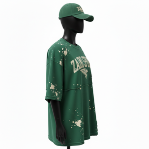 Camiseta Oversize para Mujer, Premium, 240 GSM, Algodón Jersey, Lavado Vintage, Diseño con Paneles en Tono Verde, Logotipo Personalizado, Camiseta de Algodón para Mujer - Product Image 3