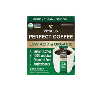 VitaCup Perfect Low Acid Instant Coffee Packets, Dark Roast Coffee Single Origin, Clean & Pure, 24 ct - Product Image 1