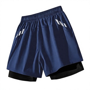 Men's Navy Blue Quick Dry Sport Shorts With Pockets Elastic Waist <b>Mid</b> Length Solid Color Athletic Workout Running Shorts - Product Image 1