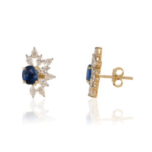 <b>Blue</b> sapphire <b>diamond</b> <b>earrings</b> Marquise pear <b>diamond</b> studs Natural <b>diamond</b> accent <b>earrings</b> Oval <b>blue</b> sapphire studs - Product Image 1
