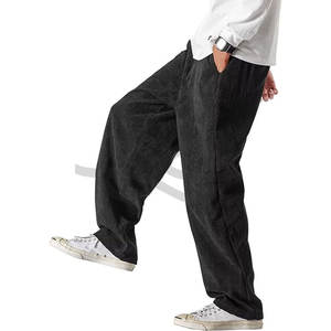 Pantalones de pana para hombre, cintura expandible, estilo holgado, informales, holgados, de ajuste relajado, de algodón, cómodos pantalones informales rosas - Product Image 1