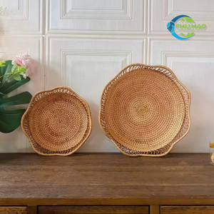 Bandeja de ratán ecológica hecha a mano con forma de flor, cesta de almacenamiento de frutas, bandeja para servir, artesanía vietnamita para una cena elegante - Product Image 5