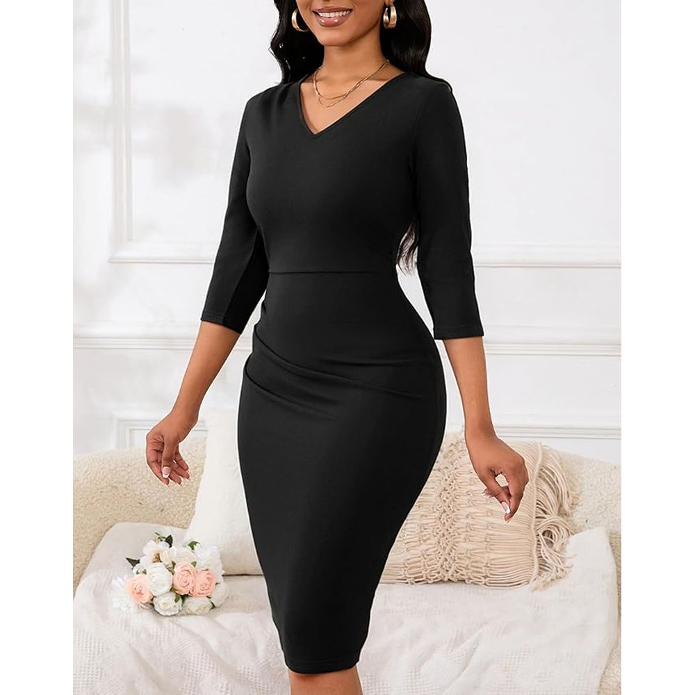 Solid Ribbed V-Neck Dress Bodycon Casual Basic Going Out Dresses Women's Knit  Midi 2024 Fall Long Sleeve Tank Dress| Alibaba.com