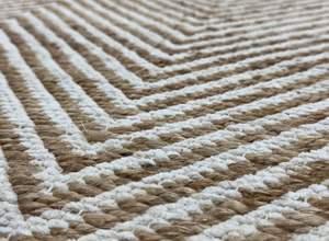 Alfombra de Yute Natural Tejida a Mano, Beige con Rayas Blancas, Tejido Plano, Antideslizante, Apta para Mascotas, Gruesa, Ecológica, Moderna, para el Suelo - Product Image 3