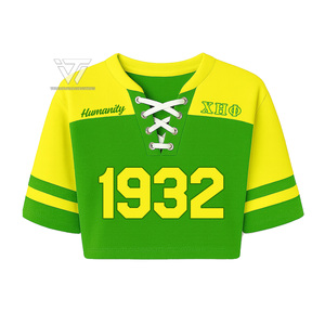 Vêtements de sororité chi grec Eta Phi personnalisés Chemise en jersey de dentelle à rayures en coton biologique - Product Image 1