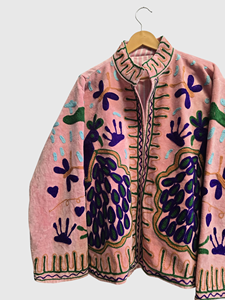Chaqueta de Terciopelo con Bordado Floral de Manga Larga y Cuello Mao para Mujer, Talla Grande, Ropa de Otoño - Product Image 6