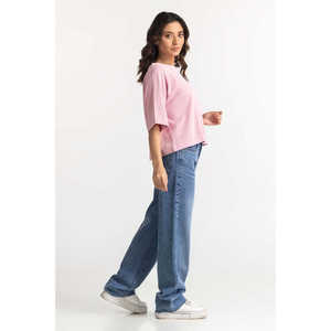 เสื้อถักสีชมพู รุ่น WM-BLS23-012 สำหรับสุภาพสตรี ปักโลโก้ ลายเรียบ ทรงเข้ารูป สไตล์ลำลองแบบตะวันตก ไซส์ XL สำหรับฤดูใบไม้ผลิ ฤดูร้อน ฤดูใบไม้ร่วง - Product Image 1