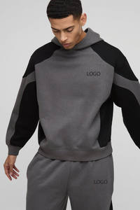 OEM Black Oversized Color Block Unisex Hooded Tracksuit Breathable Heavyweight 500GSM Panel Detail Wide Legg <b>Joggers</b> Crop Hoodie - Product Image 2