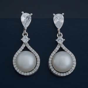 92.5 Sterling <b>Silver</b> <b>Drop</b> <b>Earrings</b> with Water <b>Drop</b> Shape and Tassel Design for Wedding and Party Occasions - Product Image 1