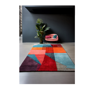 Tapis en laine rectangulaire abstrait doux touffeté à la main Design moderne géométrique pour bureau à domicile salon chambre d'enfants haute pile - Product Image 1