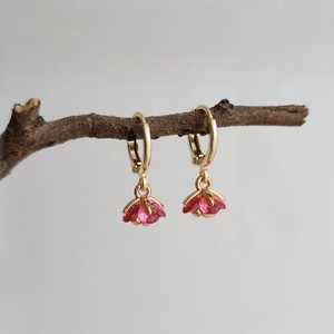 Pink <b>Ruby</b> Sterling Silver Dangle Earrings Natural Cute Dainty Floral Jewelry Gift for Her - Product Image 1