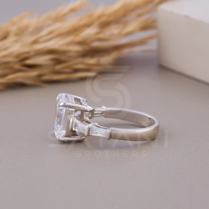 Elegant Asscher Cut Moissanite Engagement Ring In 14K White Gold Featuring Three <b>Stone</b> Design Perfect For Proposal And Wedding - Product Image 6