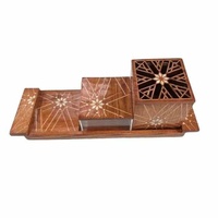 Bandeja para servir Ramadán de alta calidad con tarros y tapa de madera Marco de madera y decoración de nácar Soporte para frutas secas y chocolates