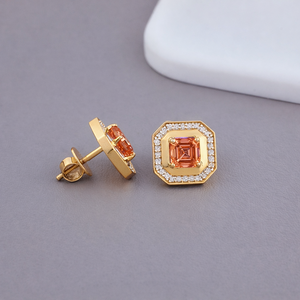 Boucles d'oreilles halo en diamant rose de laboratoire taille Asscher certifiées IGI, en or blanc/jaune/rose 14 carats, avec halo octogonal - Product Image 5