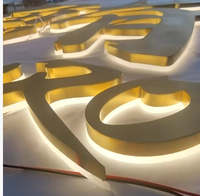 Enseigne personnalisée en acier inoxydable doré 3D, enseigne lumineuse LED, logo en métal doré, logo rétroéclairé extérieur, logo lumineux rétroéclairé