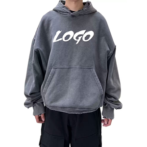 เสื้อฮู้ดดี้โอเวอร์ไซส์สไตล์วินเทจ OEM ผ้าฟลีซสีซีดจาง 100% ผ้าฝ้าย สำหรับฤดูหนาว ล้างสีแบบแอซิดวอช ดีไซน์ขาดๆ ไม่มีเชือกผูก สตรีทแวร์ - Product Image 1