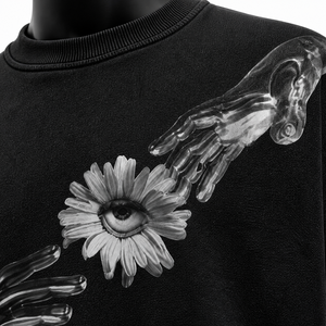 T-shirt noir surdimensionné personnalisé, motif abstrait œil-fleur, streetwear, coton, tee-shirt homme, impression artistique minimaliste, haute qualité - Product Image 6