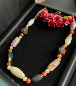 Trendy Vintage Agate <b>Necklace</b>, Multi Colour Stone <b>Bead</b> <b>Necklace</b>, Stone <b>Necklace</b> <b>Necklace</b>, Fringe Beaded Bandana - Product Image 1