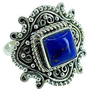 Handmade 925 Sterling Silver <b>Statement</b> <b>Ring</b> Lapis Lazuli Gemstone Natural Blue Cushion Shape Boho September Birthstone Jewelry - Product Image 1