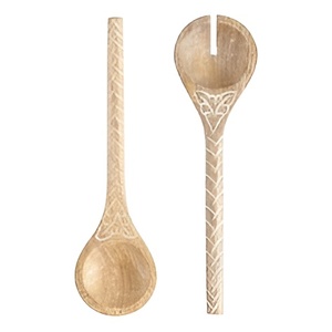 Ensemble de service à salade en bois fini mat de taille standard de luxe moderne élégant poignée pierre de marbre pour ustensiles de cuisine couverts - Product Image 5