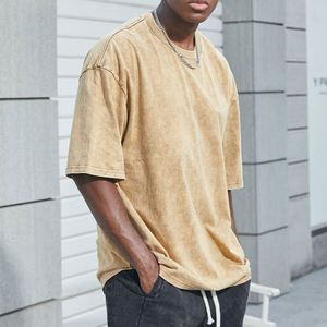 240GSM Premium Cotton Acid Wash Vintage Men T Shirt Plus Size Streetwear Distressed Retro Blank T-shirt pour hommes - Product Image 3