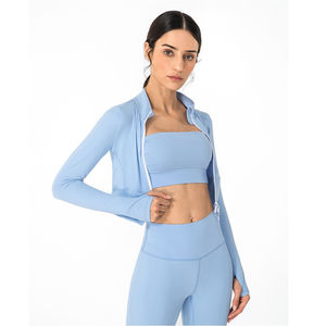 Chaqueta para correr informal a prueba de viento con cremallera dorada para mujer, chaqueta ajustada para Fitness, Chaquetas deportivas Lulu - Product Image 2