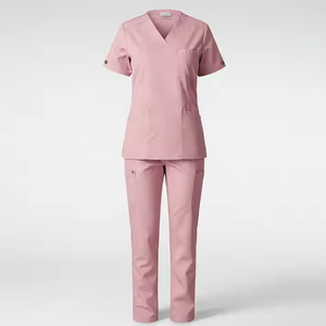 Uniforme médical de soins infirmiers uni à manches courtes et col en V, prix abordable - Product Image 3