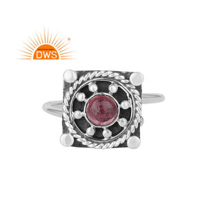 Bague empilable en tourmaline rose naturelle en argent sterling oxydé, design fait à la main, fabricant de bijoux - Product Image 1