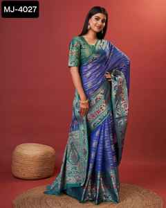 Saree indio de seda de algodón con precio bajo y colores atractivos Saree indio de Georgette Sarees de gasa pura para uso de boda - Product Image 3