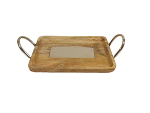 Plato de Servir Clásico Blanco con Base de Madera, Diseño Martillado en Aluminio, Acabado Natural, Ecológico, para Ramadán - Product Image 3