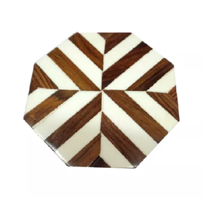 Lot de 5 dessous de verres ronds en bois et laiton, meilleure qualité, pack pour thé, en verre, élégant, à prix abordable, vente en gros - Product Image 3