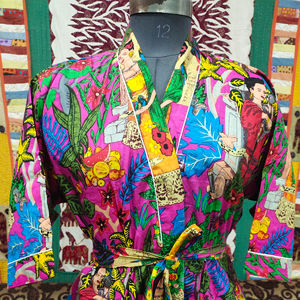 Kimono Floral Colorido 100% Algodón, Estilo Vintage Boho, Kaftán con Cintura Ajustable, Ligero, para Playa o Verano, para Mujer - Product Image 1