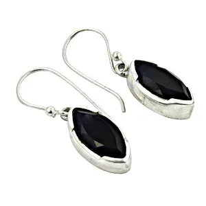 Boucles d'oreilles pendantes en argent 925 pour femmes, pierre précieuse noire, bijoux de mode - Product Image 1