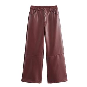 Cuir véritable Automne Hiver Casual Femmes Pantalon Poches Fermetures Éclair Lâche Jambe Droite Pantalon Nouvelle Mode Streetwear Pantalon En Cuir - Product Image 1