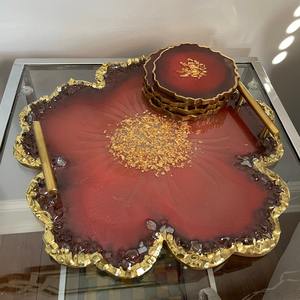 Bandeja de resina hecha a mano de diseñador y posavasos a juego plato de servicio elegante de bajo precio para cocina y comedor bandeja de resina decorativa - Product Image 2