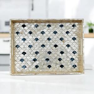 Plateau élégant fait main en nacre, incrustation de coquillages naturels, design multifonctionnel écologique pour une décoration élégante de table à la maison ou de mariage - Product Image 3